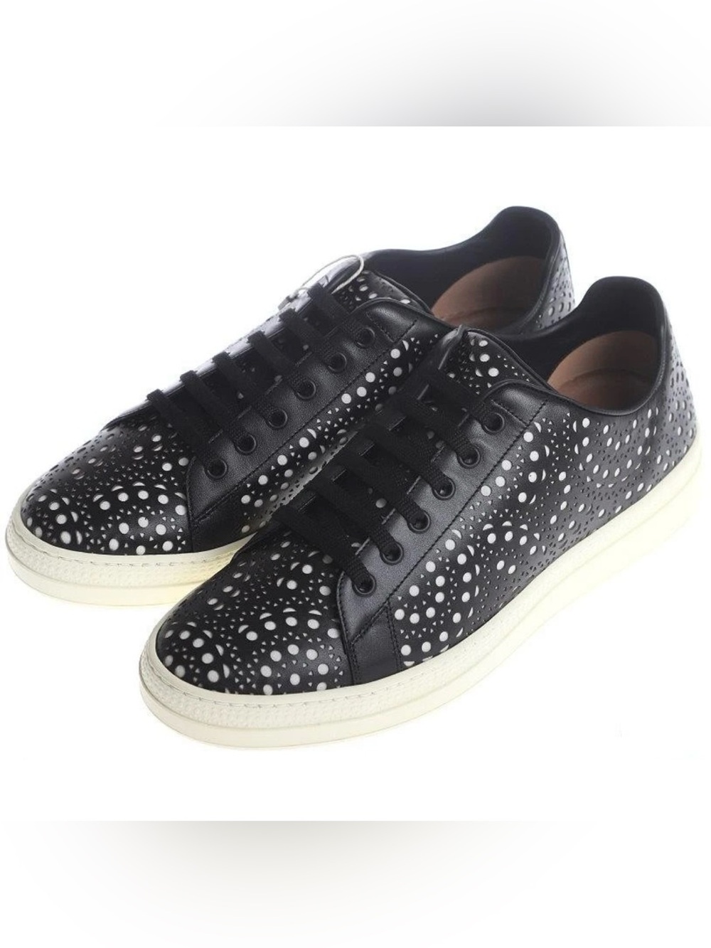 NEW ALAIA PARIS BLACK LAZER CUT LEATHER SNEAKER'S SHOES 40/10